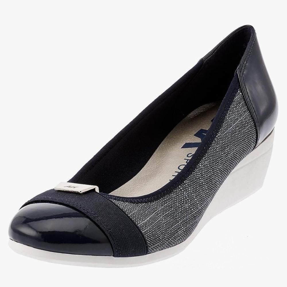 Anne Klein Sport Birta Navy Multi Cap‑Toe Wedge Pumps W 9.5